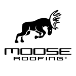 a moose roofing logo with an abstract moose and lettering below