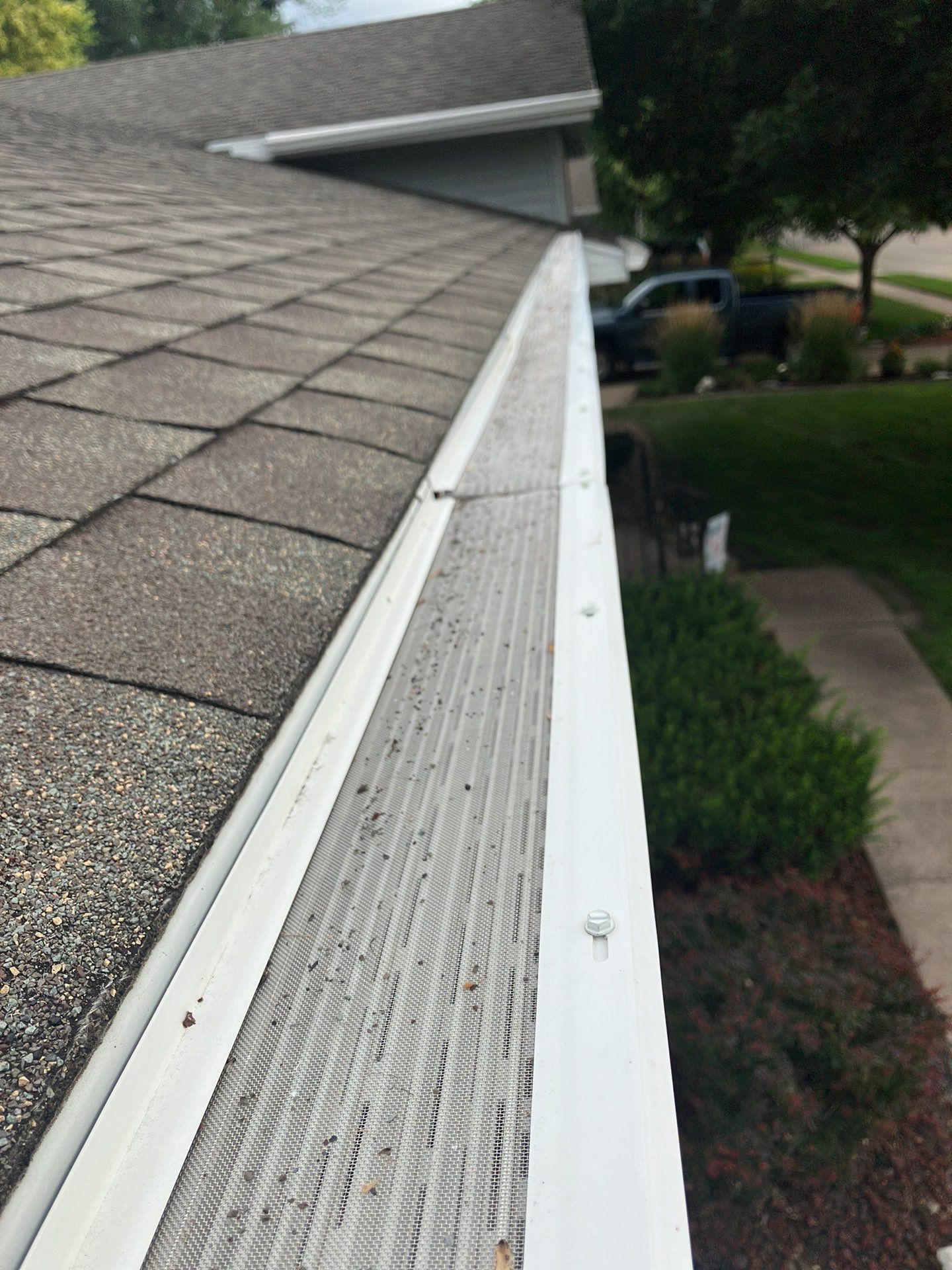 Close-up of installed roof shingles
