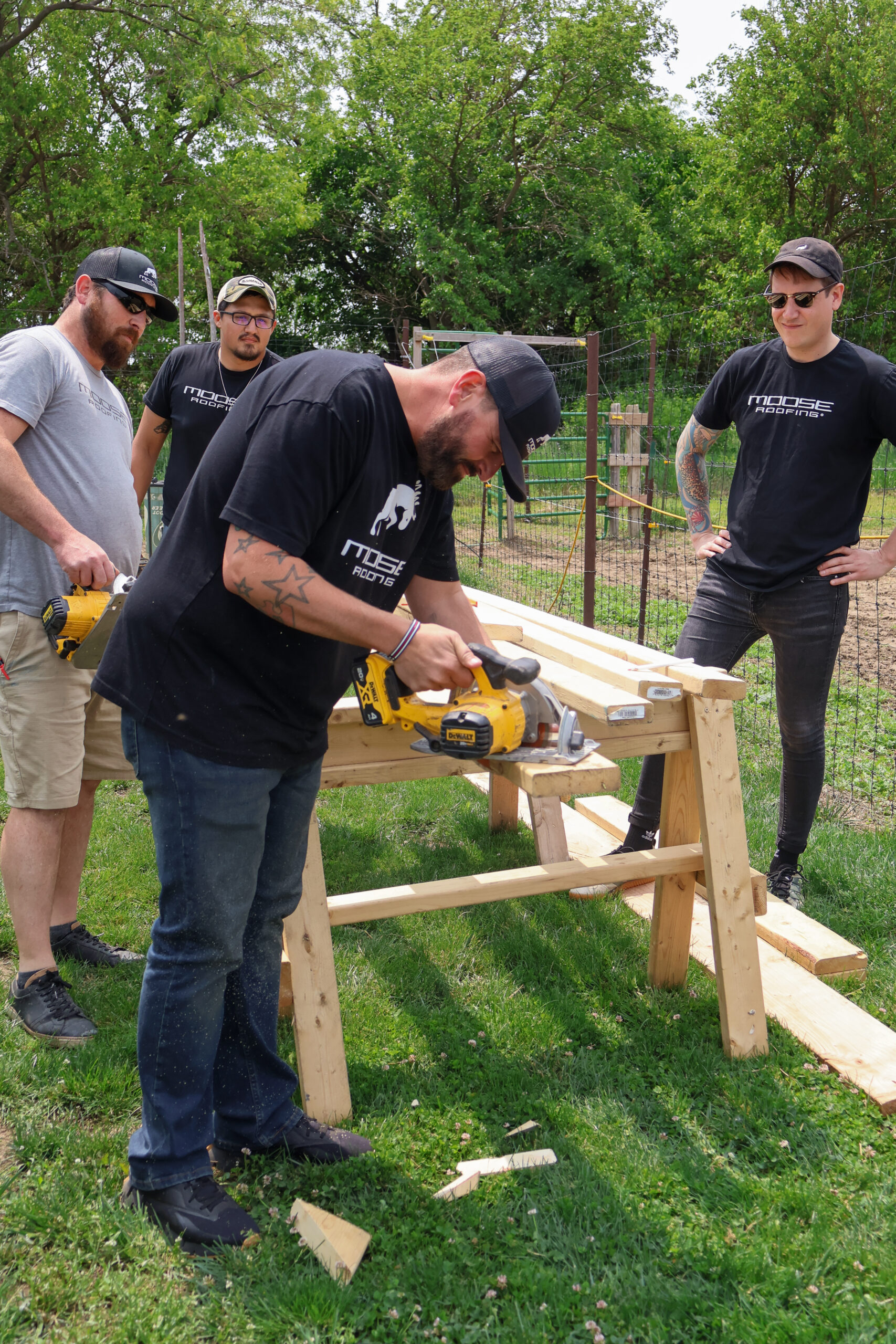 Moose Roofing employees enjoying a Moose Soup team event